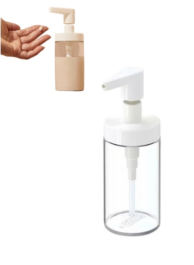 أيكيا زجاجة صابون يد صغيرة الحجم بمضخة سعة 200 مل - موزع قابل لإعادة التعبئة مانع للتسرب للوشن والشامبو وسائل غسيل الأطباق، تصميم أبيض بسيط - Image 1